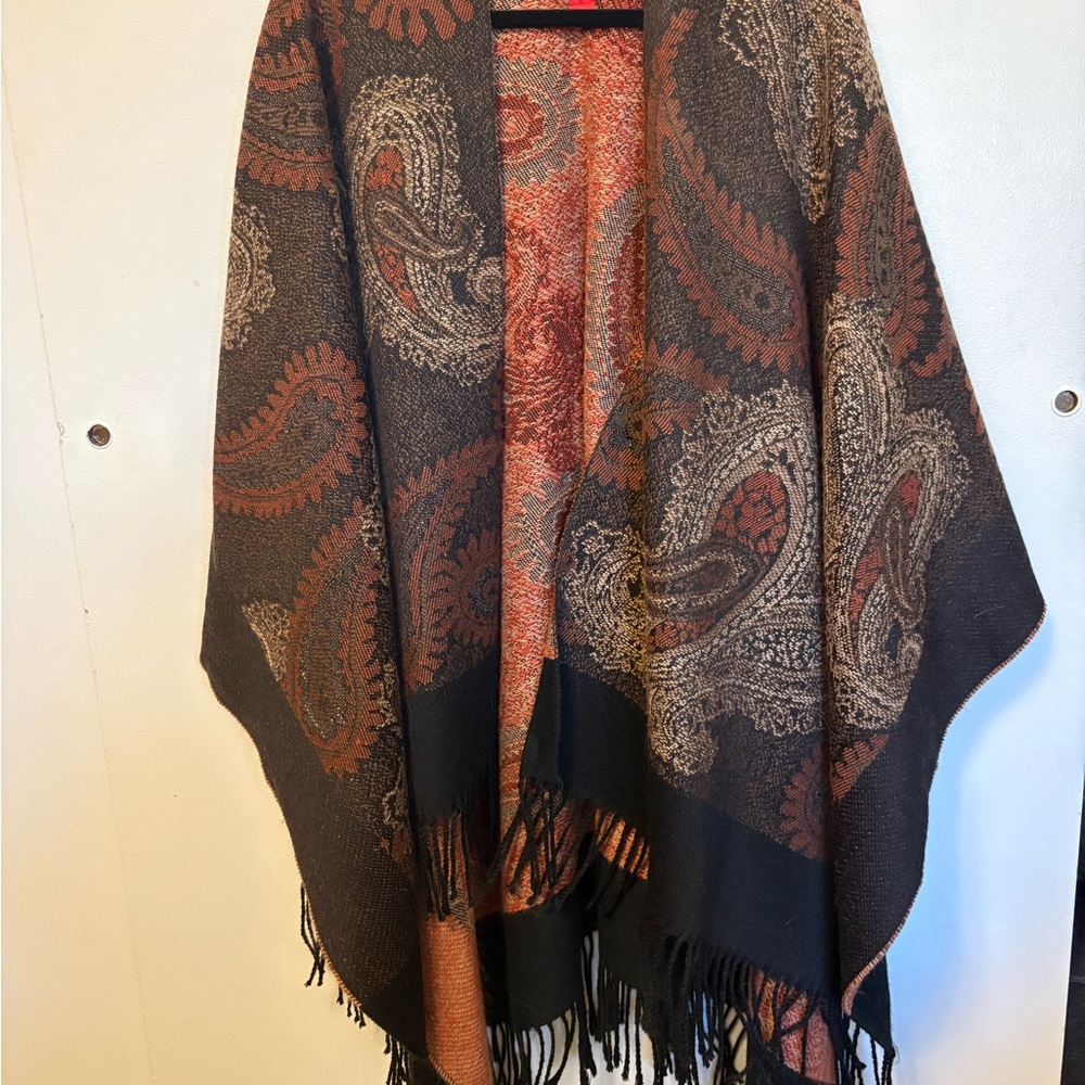 Esprit Red and Brown Patterned Shawl